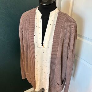 Pique Two Pocket Ribbed Cardigan Brown M